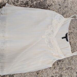 White Lace Trim Pleated Tank Top